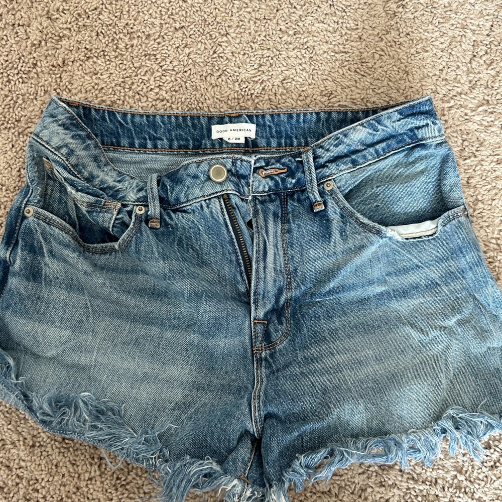 Good American Blue Jean Shorts Distressed Cut-Off